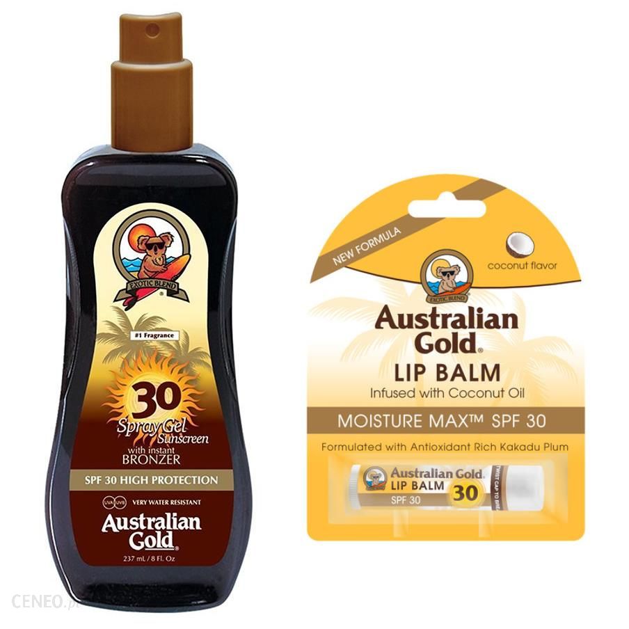 Australian Gold Spray Gel Bronzer Spf30&Coconut Lip Balm Spf30 Spray Do Opalania Z Bronzerem 237Ml + Kokosowa Pomadka 4