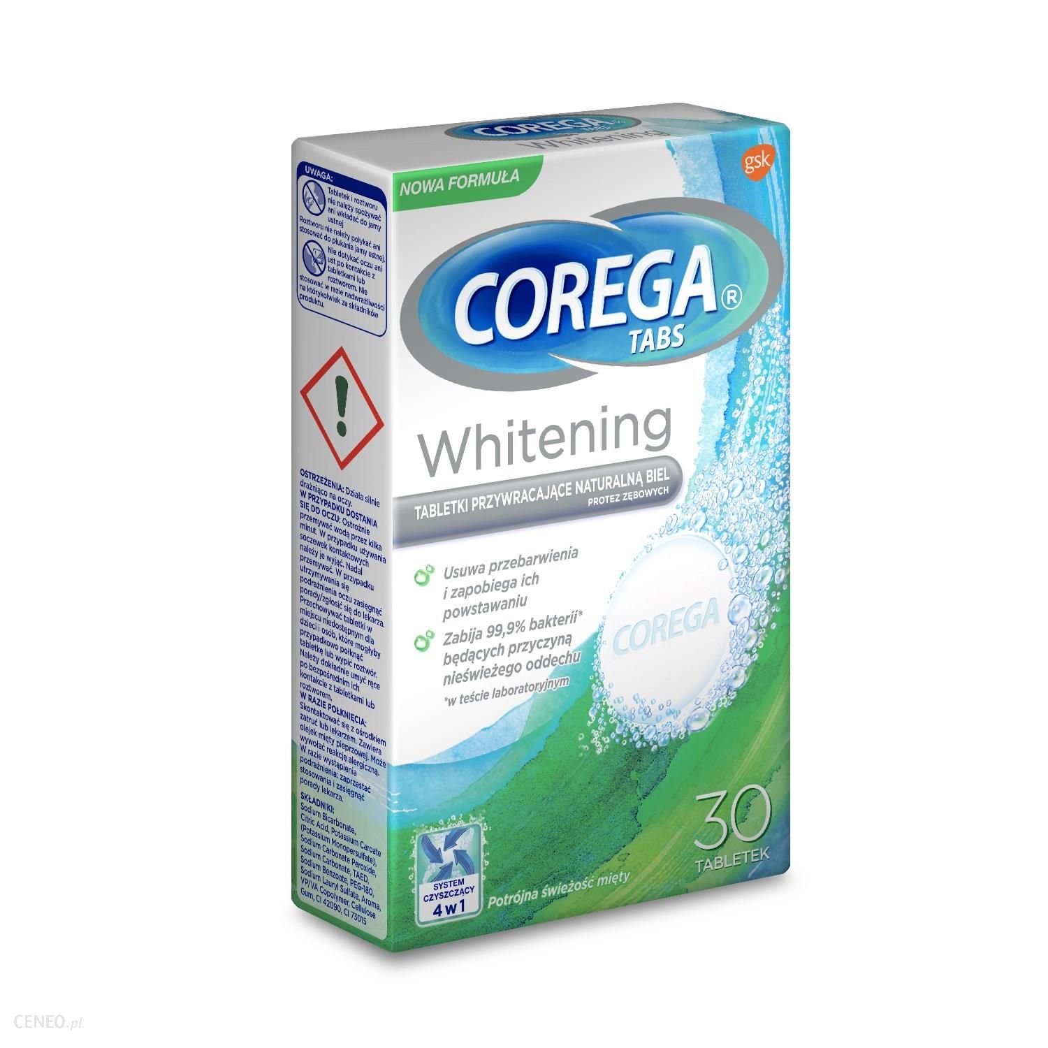 Corega Tabs Whitening Tabletki czyszczące do protez zębowych 30 szt.