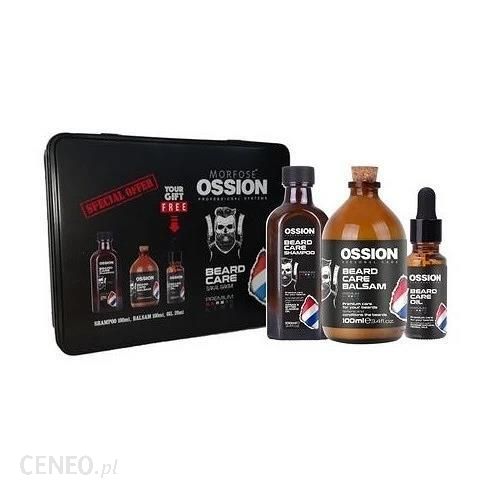 Ossion Premium Barber Beard zestaw szampon do brody 100ml + balsam do brody 100ml + olejek do brody 20ml metalowe pudełko