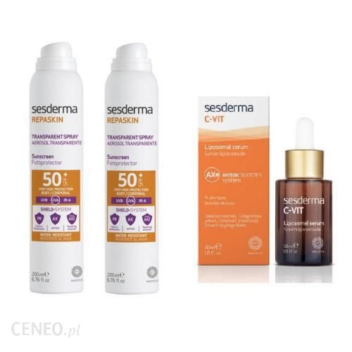 Sesderma Repaskin Transparent Spray Sunscreen SPF 50+ 2x200ml + C-VIT Serum liposomowe 30ml